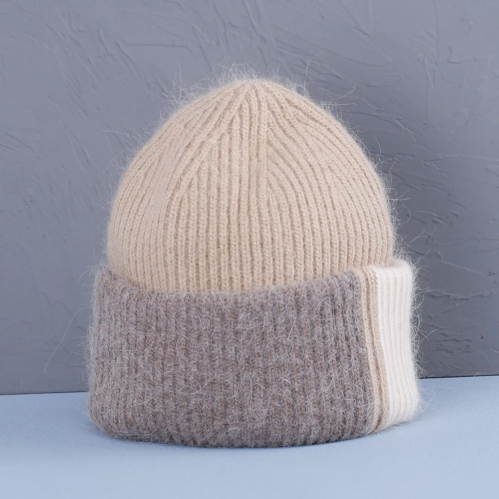 2023 Kaninchenfell-Wintermütze für Damen, Mützen, weich, warm, flauschig, rosa Farbe, Angora-Strickmütze, Skullies-Mützen zum kostenlosen Versand – Detail 11