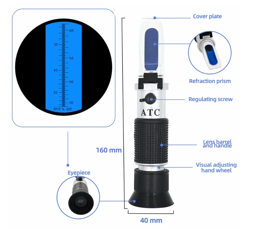Ręczny refraktometr do cukru 28-62% tester Brix miernik cukru ATC densymetr do sosów owocowych sok dżem napoje