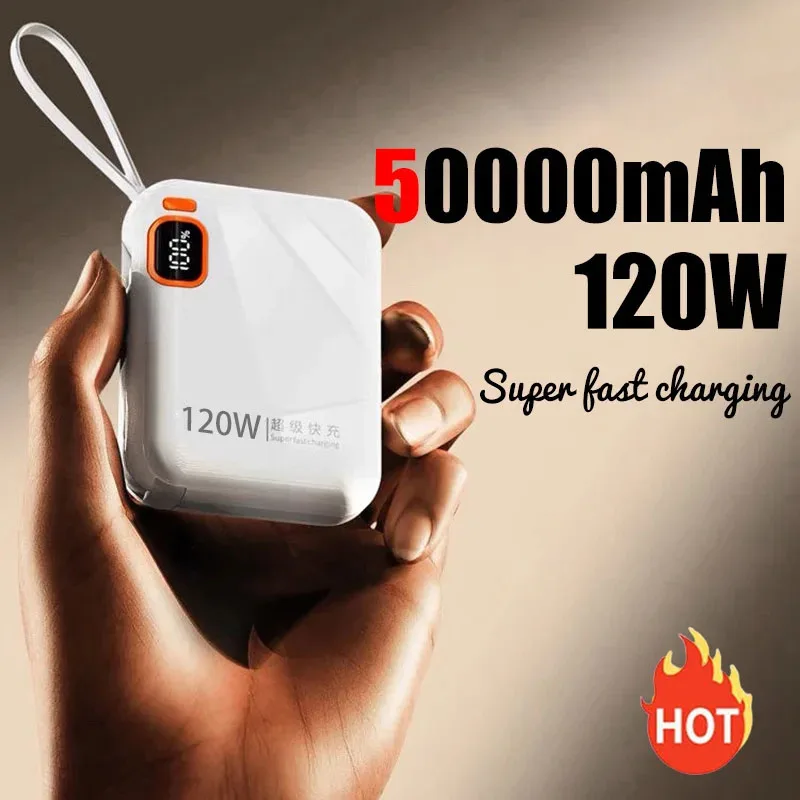 50000mAh Large Capacity Mini Portable Power Bank 120W effective 2-in-1 Fast charging  Power Bank For Iphone Huawei