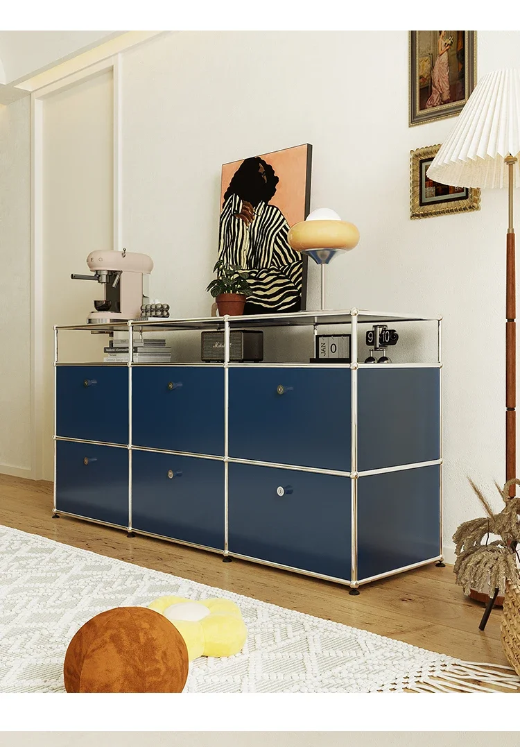 Living Room Sideboard Medieval Cabinets Storage Dining Modern Metal Stainless Steel Frame Wood Customizable Cabinet with Locker