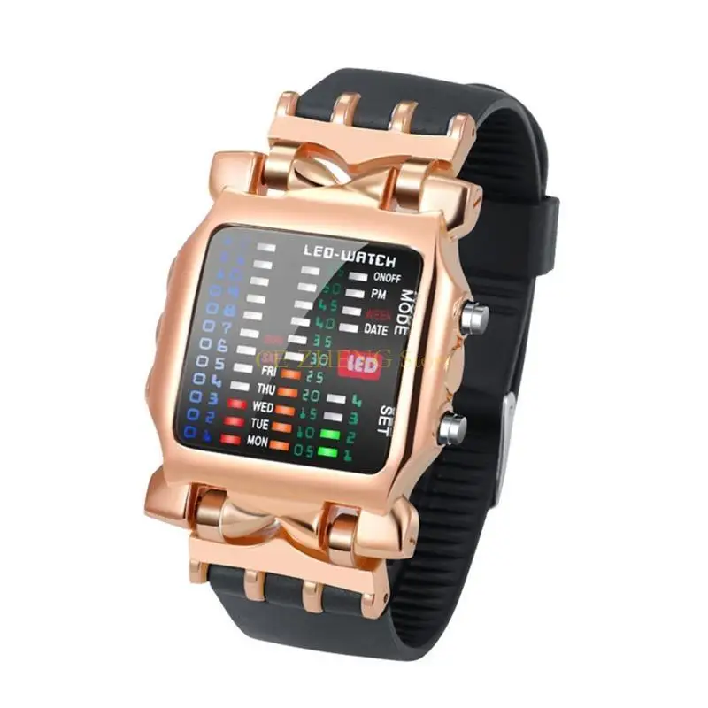 E56B Business-Armbanduhr mit Leucht-/Knopffunktion, binäre rechteckige Uhr für Herren