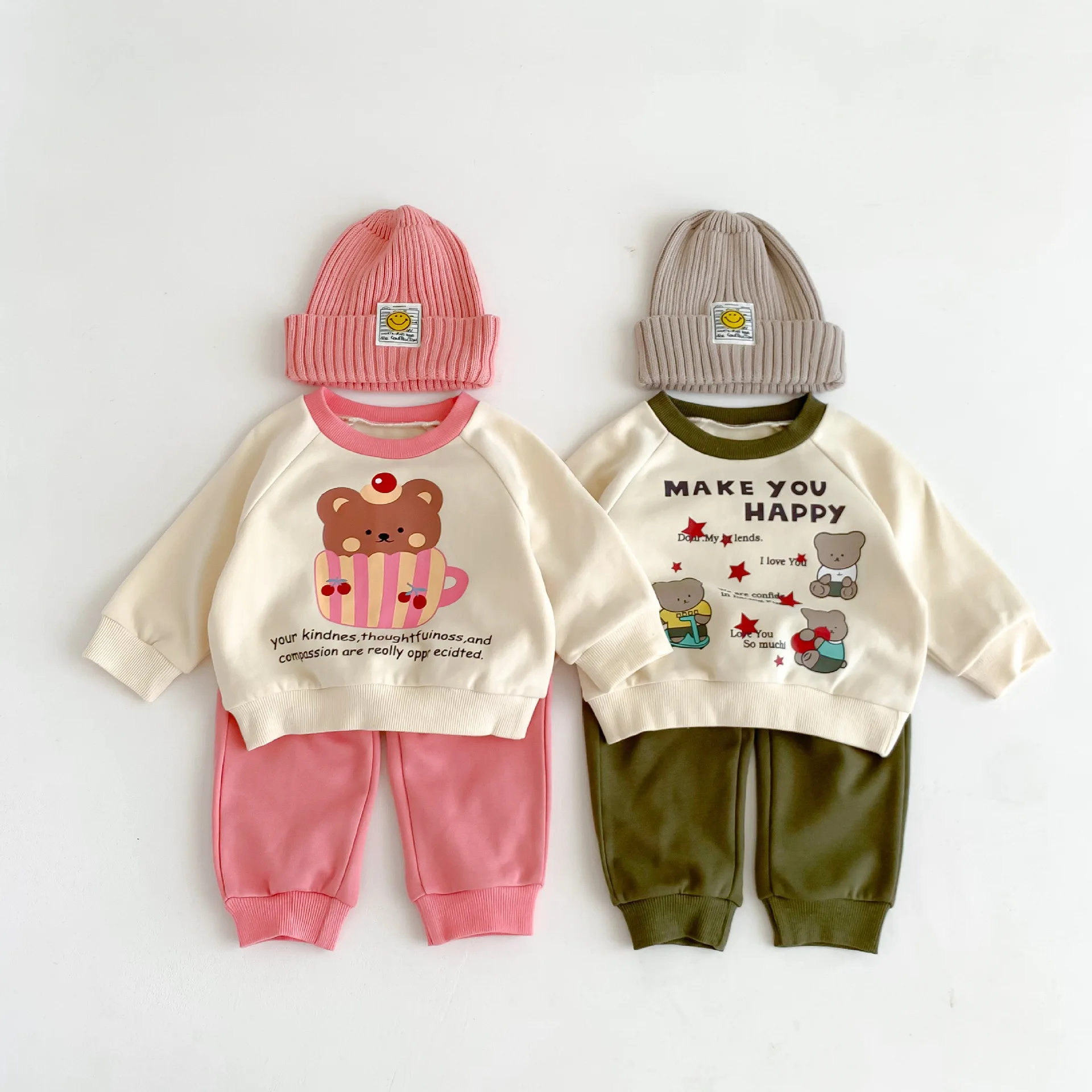 

Autumn Baby Super Bird Boy Girl Tricot Babies Clothes Wholesale Bear Print Sweatshirt Cotton Long Sleeve Suit Kids Outfit Set