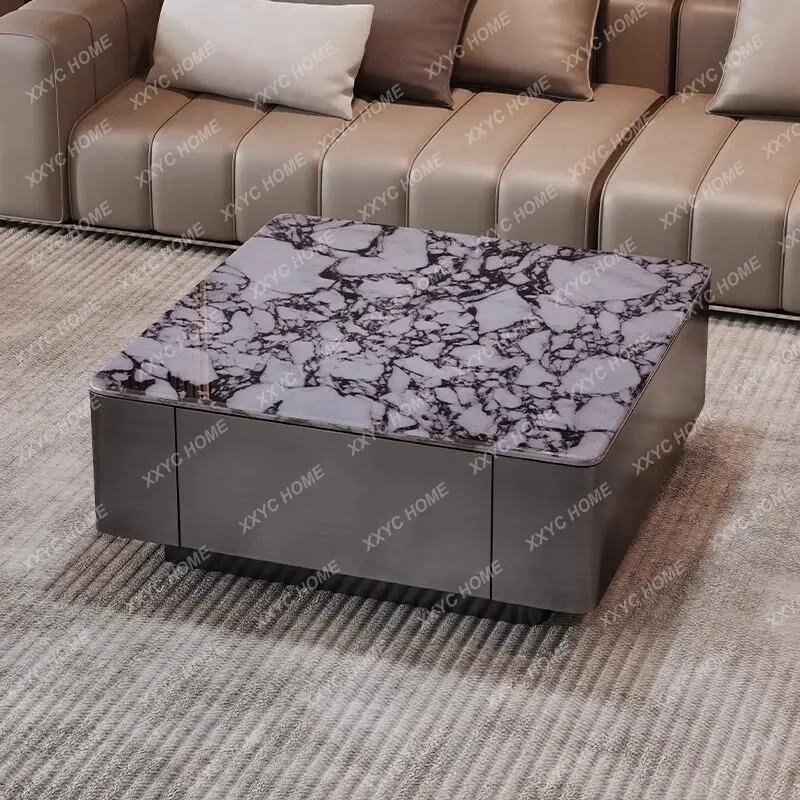 XX minimalist natural marble coffee table light luxury stainless steel square coffee table