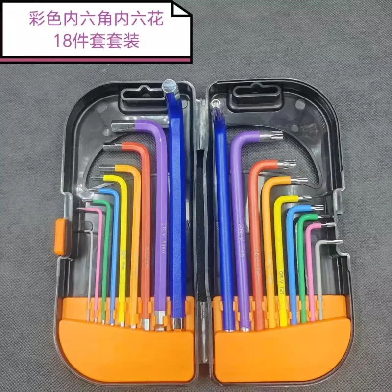 รูปตัว L 18 ชิ้นสีสเปรย์ประแจหกเหลี่ยมชุด Plum Blossom T10/3050 ด้านใน 6 มุม 1.5-10 หัวหกเหลี่ยม