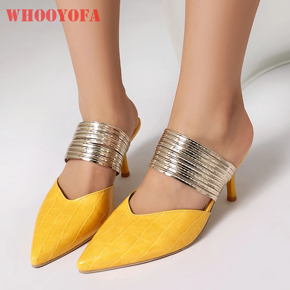 

2025 Summer Classic Yellow Beige Women Mules Sandals Sexy Slip on High Stiletto Heel Lady Casual Shoes Plus Big Size 11 43 46