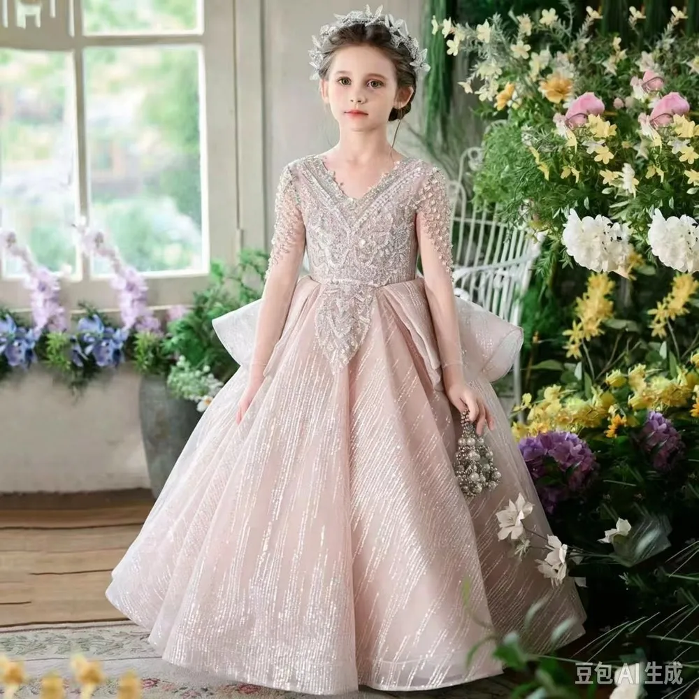 New Pink Princess Special Occasion Flower Girl Dress Wedding Pary Prom Birthday First Communion Baby Child Kid Pageant Gown