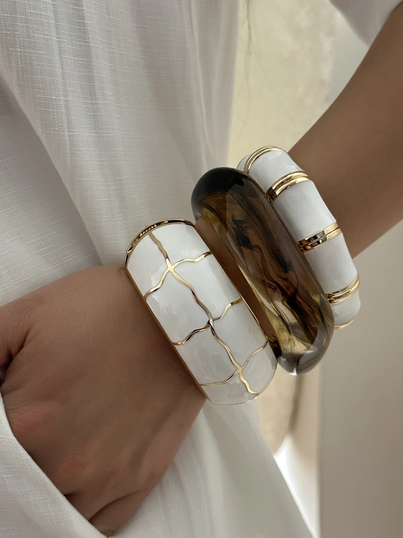 3 Stile Vintage Emaille Tropföl Unregelmäßige Wellen-Acryl-Armbänder für Frauen Boho Geometrische Stapelbare Breite Manschetten-Armbänder Schmuck – Detail 3