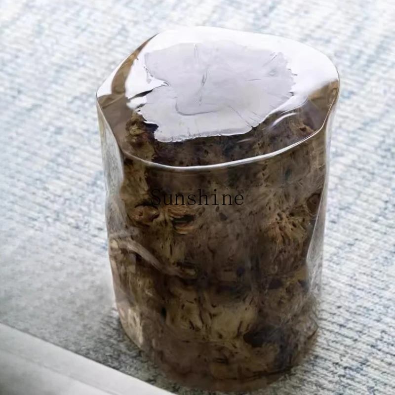 

Italian gold silk red jujube wood edge few amber resin booth entrance shoe change stool