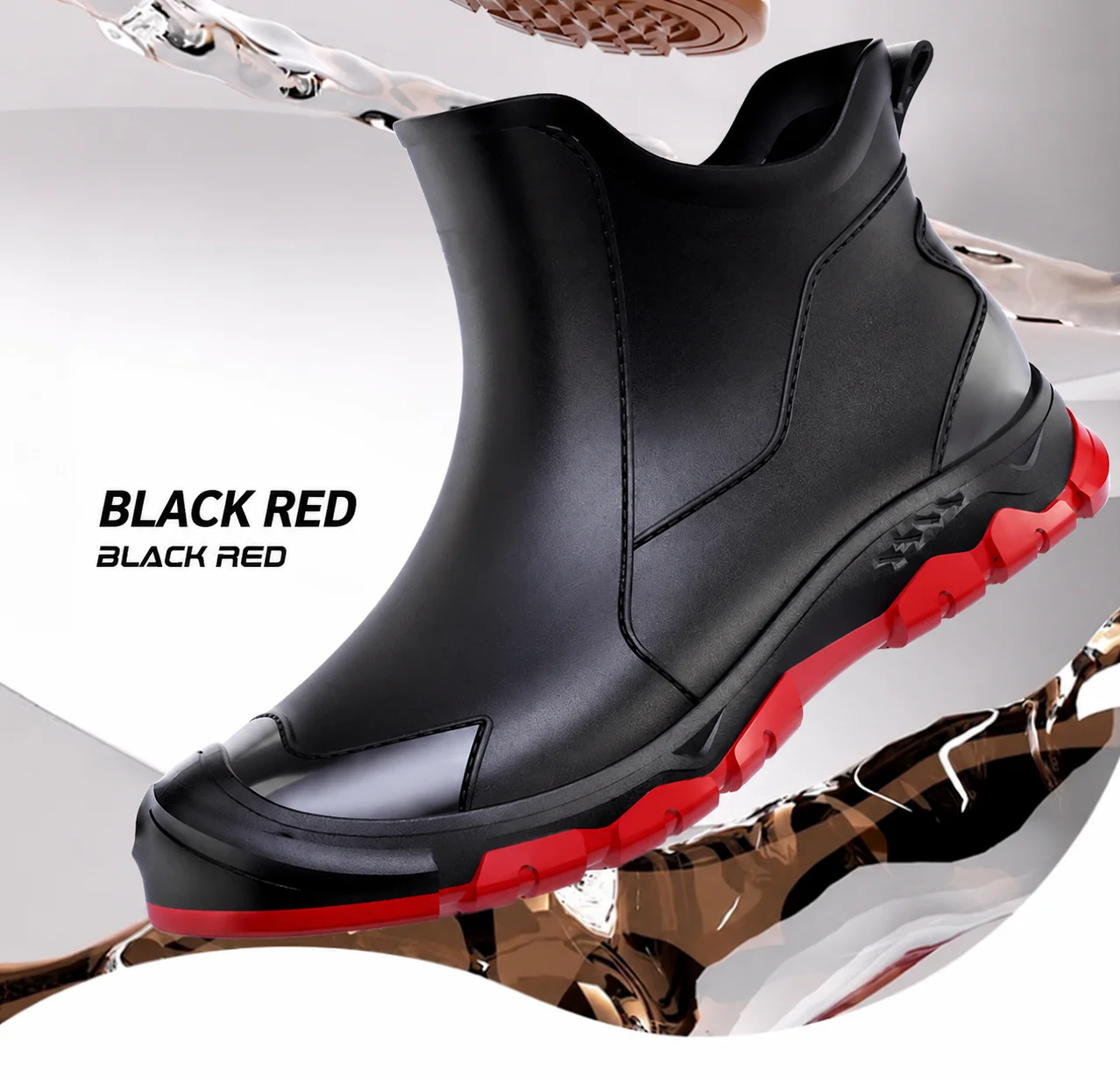British Style Black Red Short Waterproof Rubber Boots Anti-Fouling Anti-Fatigue Rain Boots Outdoor Plus Size Mud Boots Men Women