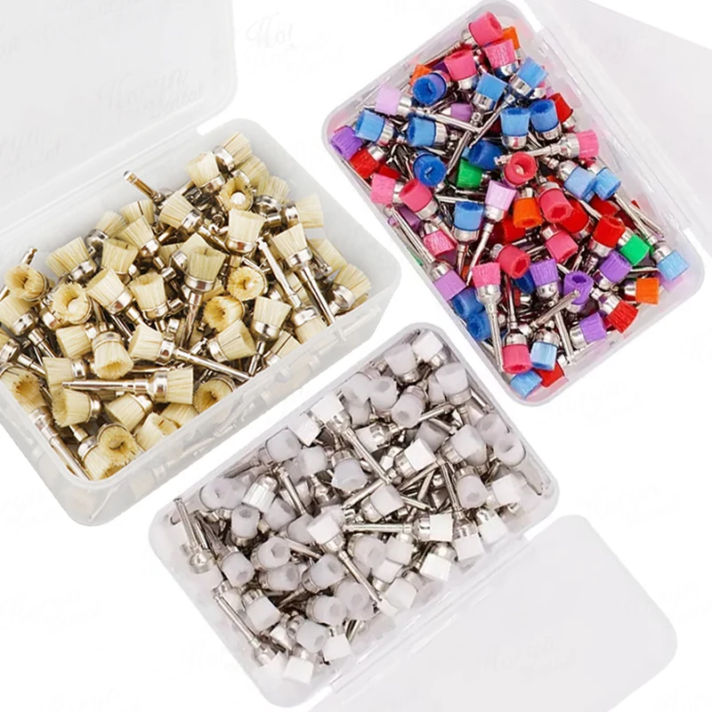 100pcs Dental Prophy Brushes Polishing Polisher Disposable Latch type Mixed color Plat Used for stain removal and polish