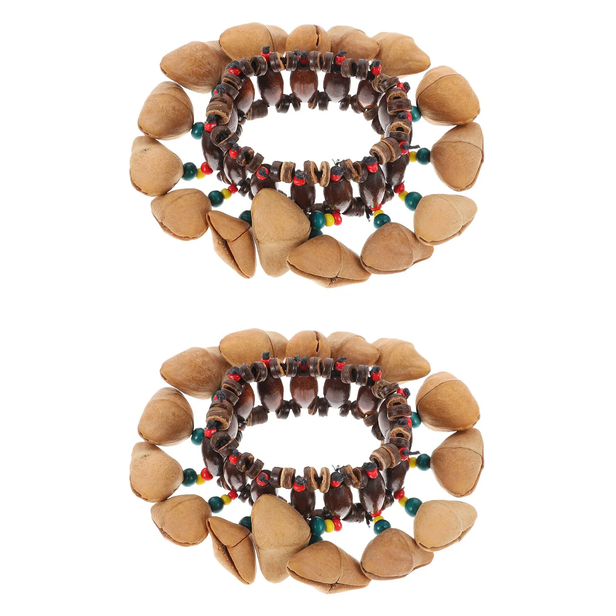 2 Pcs Nutshell Tambourine Instrument Toy Toys Wrist Bell Dance Bangle Wooden African Tribal Style Miss Bangles