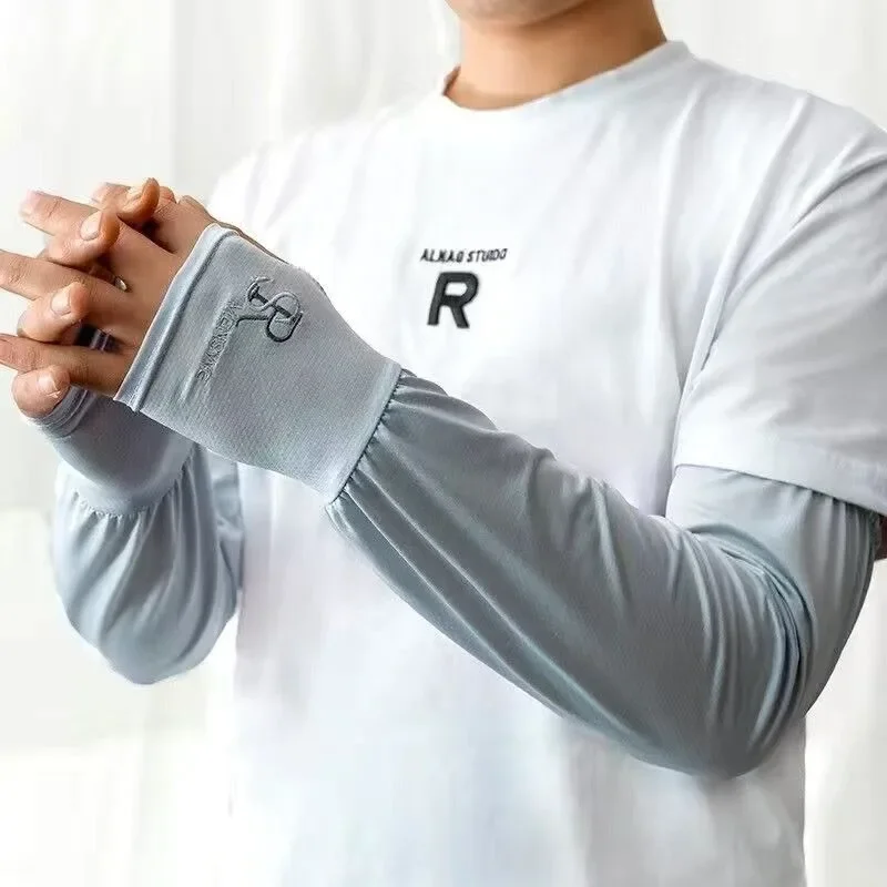 Loose Ice Sleeves with Letters Men's Women's Sun Protection Elastic Driving Gloves Outdoor UV Protection Arm Sleeves Comfortable
