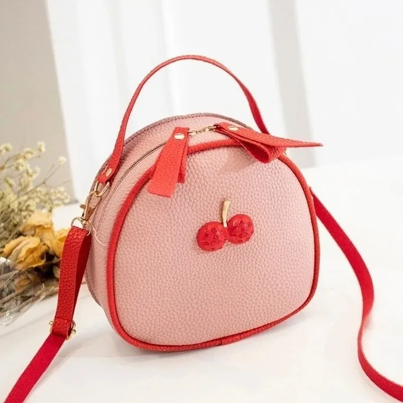 Fashion Handbag with Lychee Pattern Compared To Cherry Sweet Girls Small Round Bag Simple Casual Student Mini Travel Backpack