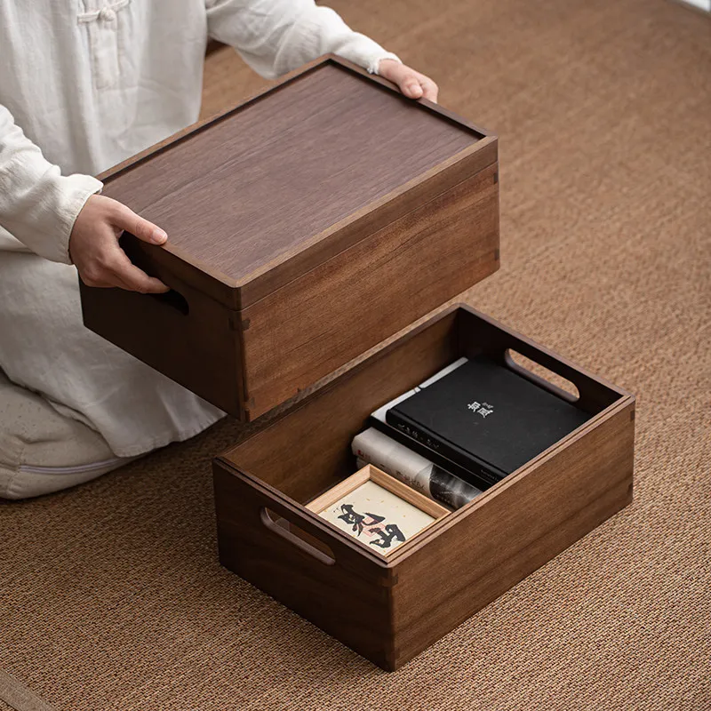 Walnut storage box storage box with lid, multi-layer sundries finishing frame, large right-angle desktop