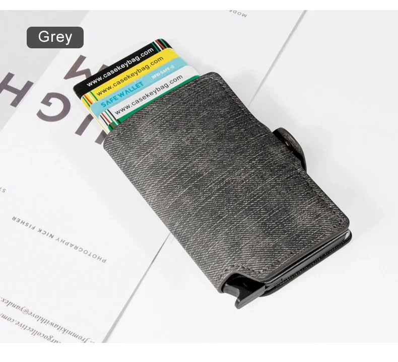 Damen Rosa Geldbörse Schlankes Minimalistisches PU-Leder Automatisches Pop-Up-Portemonnaie Geldklammer RFID Aluminium Kreditkartenhalter für Frauen Männer – Detail 13