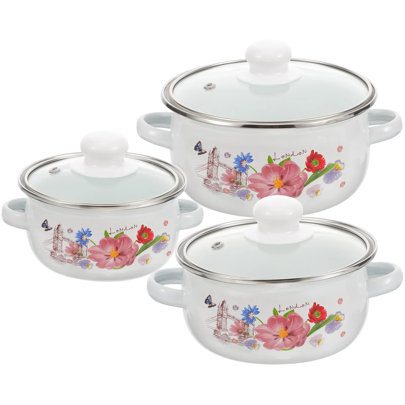 3 Pcs Household Enamel Stew Pot Pasta Wear-resistant Cooking Delicate White Vintage Stockpot