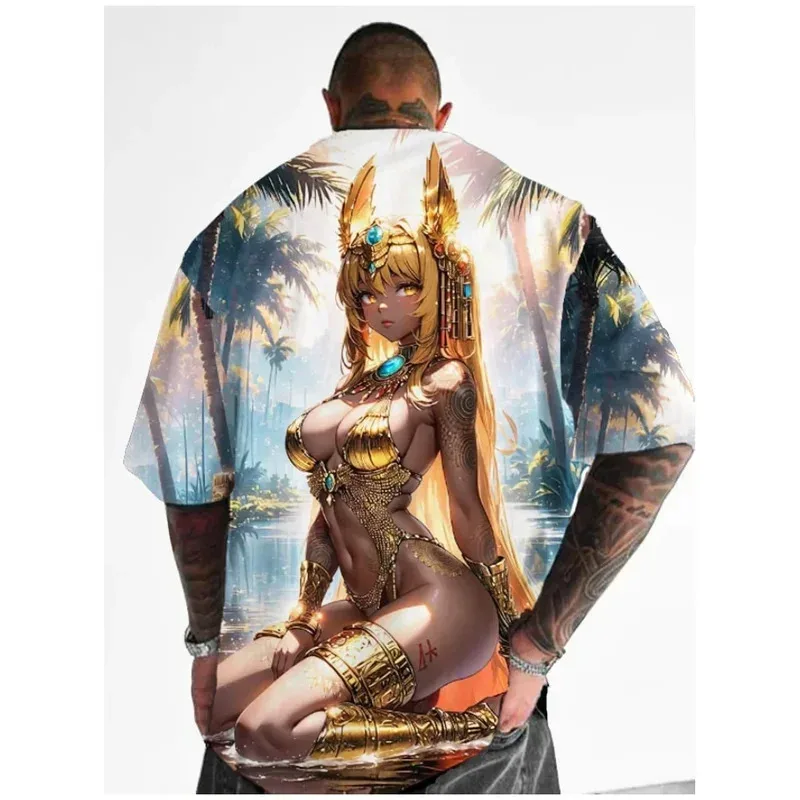 Hot Selling Fashion Anime Girl 3D Printed Men's T-shirt Oversized Hip-hop Trend Loose Casual Street Round Neck Clothing T-shirt