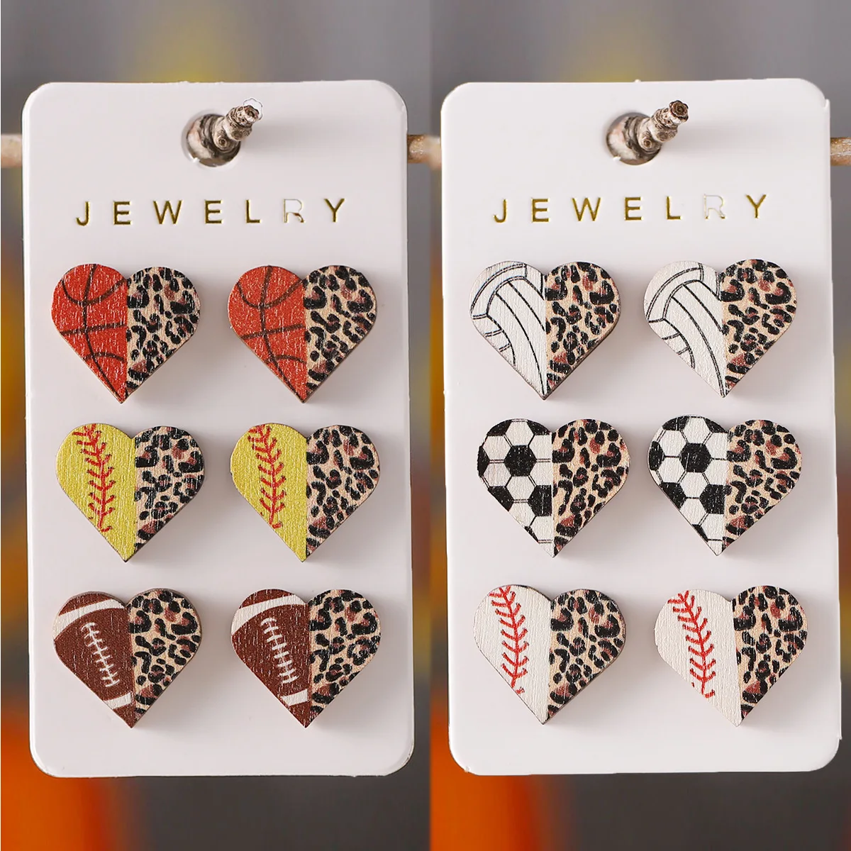 Wholesale Jewelry for Resale 2026 New Inspired Design Baseball Softball Sporty Style Leopard Wood Stud Earrings Card Women Jewel