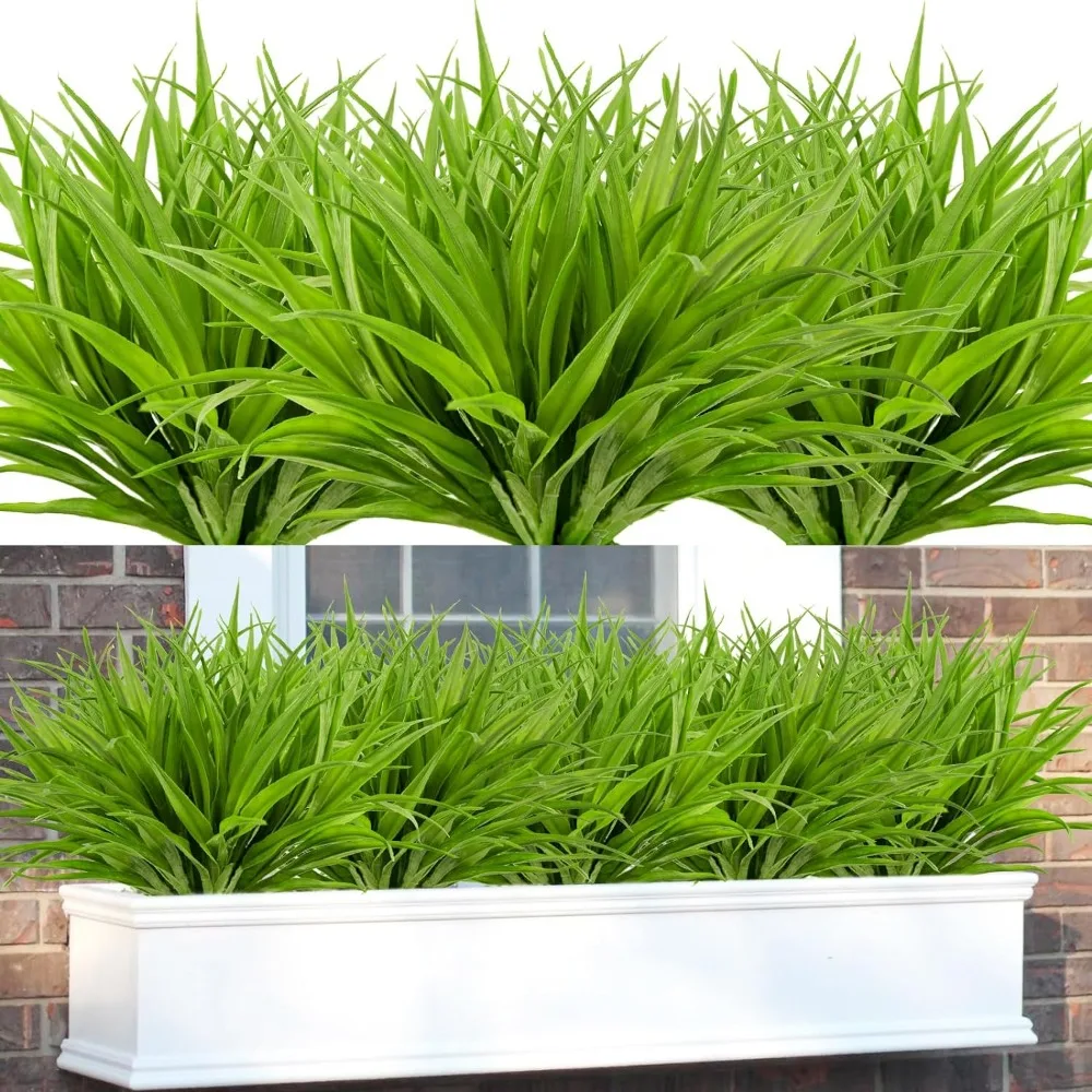 

16Pcs Artificial Grass Fake Plants 17.3in 16 Leaves Outdoor Fake Grass UV Resistant Greenery Plastic Plants for Home Window