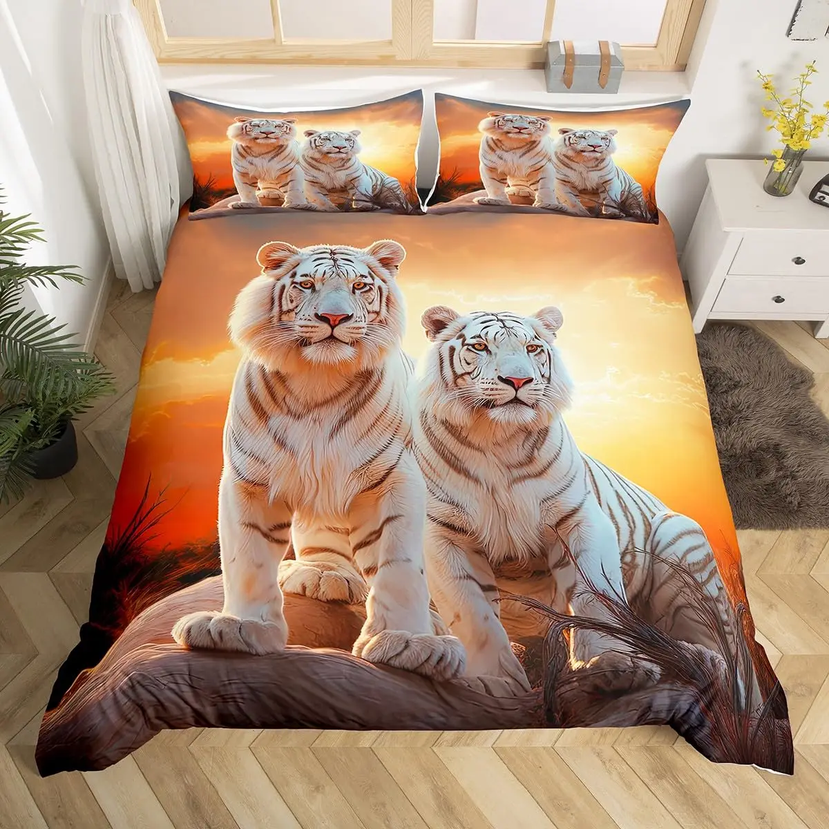 Tiger Duvet Cover Twin Queen African Animal Bedding Set Wild Safari Animal Comforter Cover for Child Teen Adult Bedroom Decor