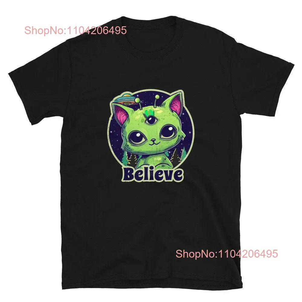 Cute Alien Cat Belive in UFO Kawaii T Shirt long or short sleeves