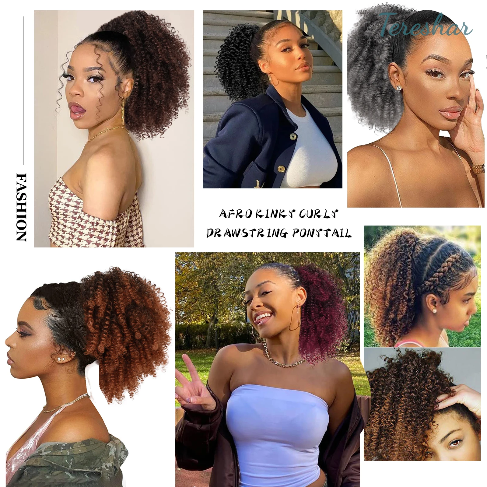 Synthetic Short Kinky Curly Ponytail Extension, Drawstring Curly Ponytail Afro Drawstring Ponytail