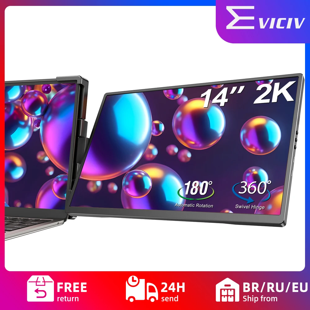 

EVICIV 14" 2K Portable Monitor IPS 1400P Attachment Extender Dual Screen USB-C/HDMI Port Compatible with Wins Mac Dex Chrome