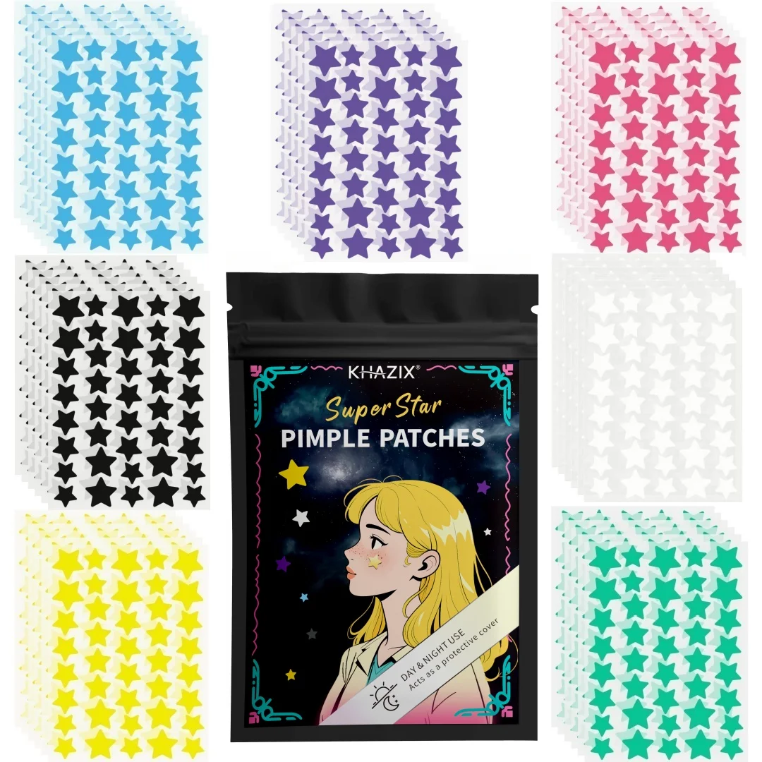 

Пластыри от прыщей KHAZIX Super Star Hydrocolloid, цветные пластыри от акне в форме звезд для всех типов кожи, гипоаллергенные, прозрачные