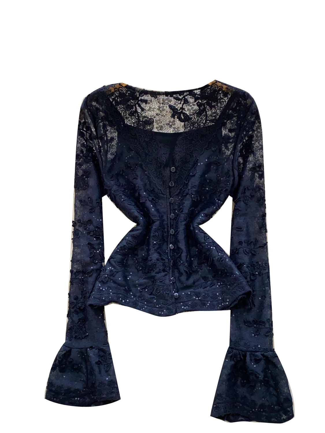 Ele Sweet ثقيل التطريز V-Ne Long Sve سترة مفتوحة irt حزام داخلي تانك القمم قطعتين مجموعة المرأة Faion