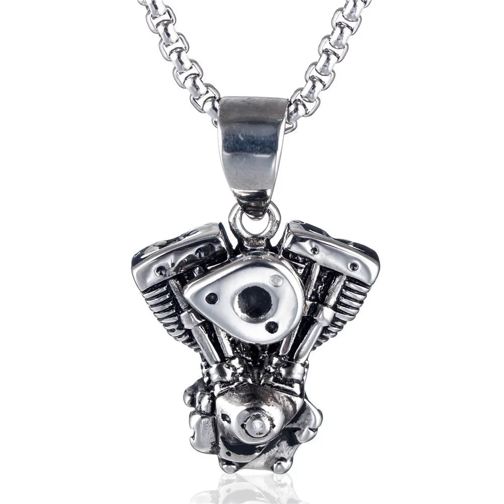 Simple Fashion Retro Creative Trend Biker Engine Pendant Necklace Bully Men Punk Gift Niche Party Popular Pendant Gift Jewelry