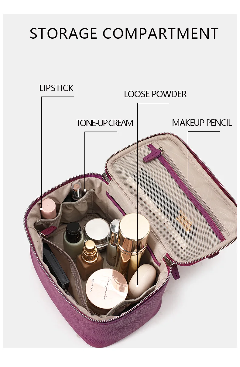 Aidanni Kleine quadratische Tasche aus echtem Leder, Damenhandtasche mit großem Fassungsvermögen, Kosmetiktasche, Aufbewahrungs- und Reise-Kulturtasche für Damen – Detail 9