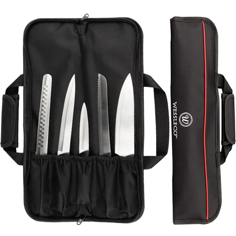 WESSLECO Travel Camping Chef Knife Bag Portable Durable Folding Roll Pocket Kitchen Storage Carry Case Tool Organizer