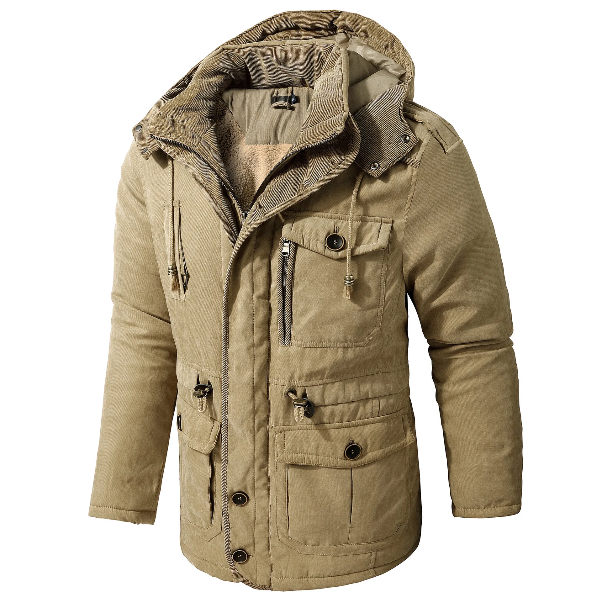 Marcas de luxo inverno engrossar parkas homens velo bombardeiro jaquetas militar tático zíper casacos sólidos roupas masculinas outerwear quente