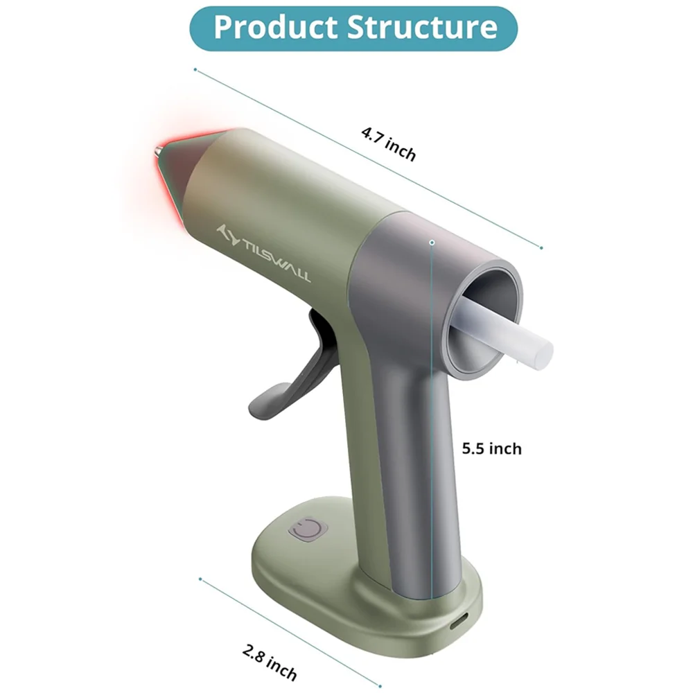 Gordless Heißklebepistole mit 2000-mAh-Akku, Typ-C-Ladefunktion, 20 Stück 7x140-mm-Klebestifte für DIY-Bastelarbeiten und schnelle Reparaturen. – Detail 22