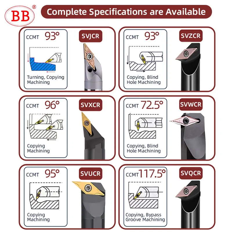 BB Lathe Turning Tool VCMT VBMT Holder 93 95 Degree SVXCR SVQCR SVJBR Screw Type Internal Turning Cutter 10K 12mm 16mm 20mm