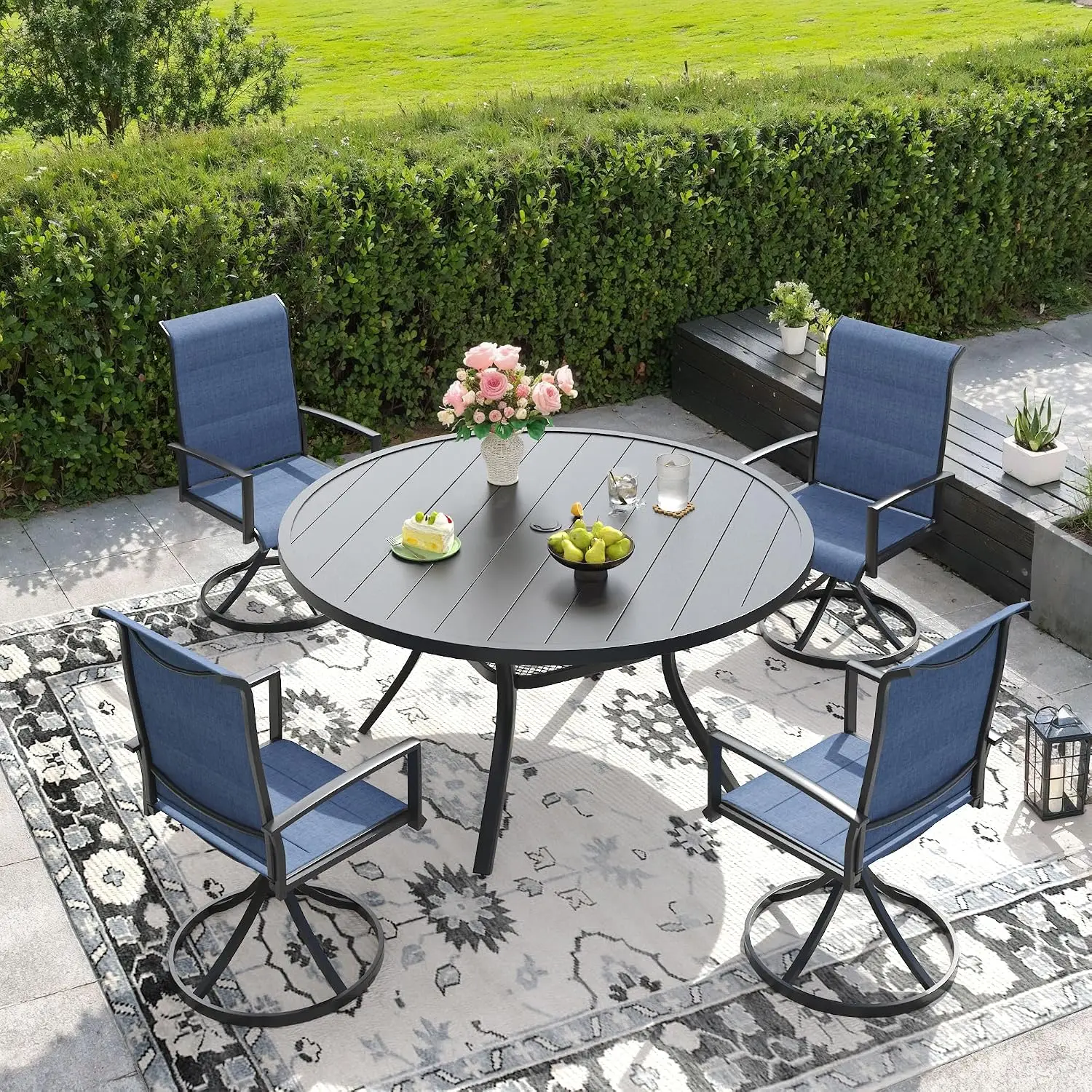 Swivel Patio Chairs 4-Pack, All Weather Outdoor Dining High Back Padded Textilene Mesh Metal Frame Garden Backyard, Customized