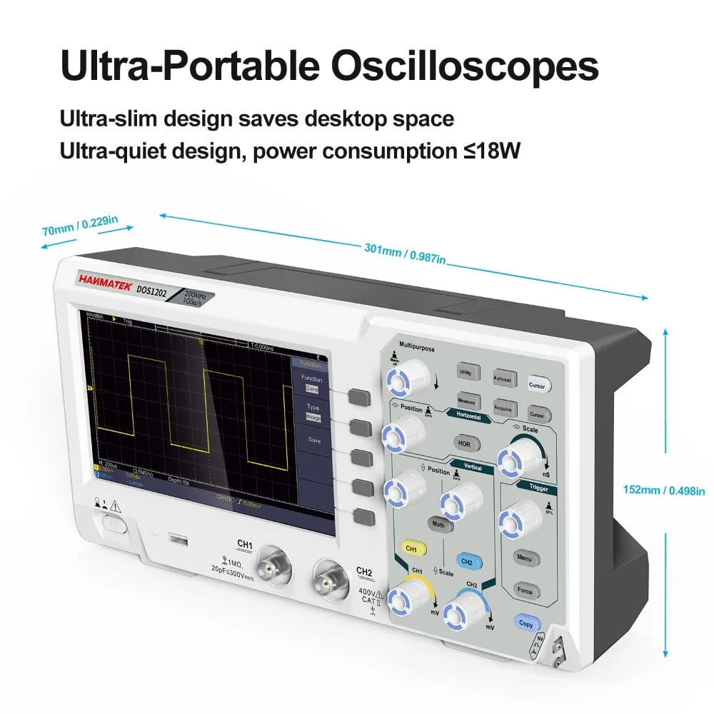 2000mhz Bandwidth Digital Oscilloscope with 2 Channels and Screen 7 inch/18 cm, TFT-LCD Display, Portable Oscilloscope Kit