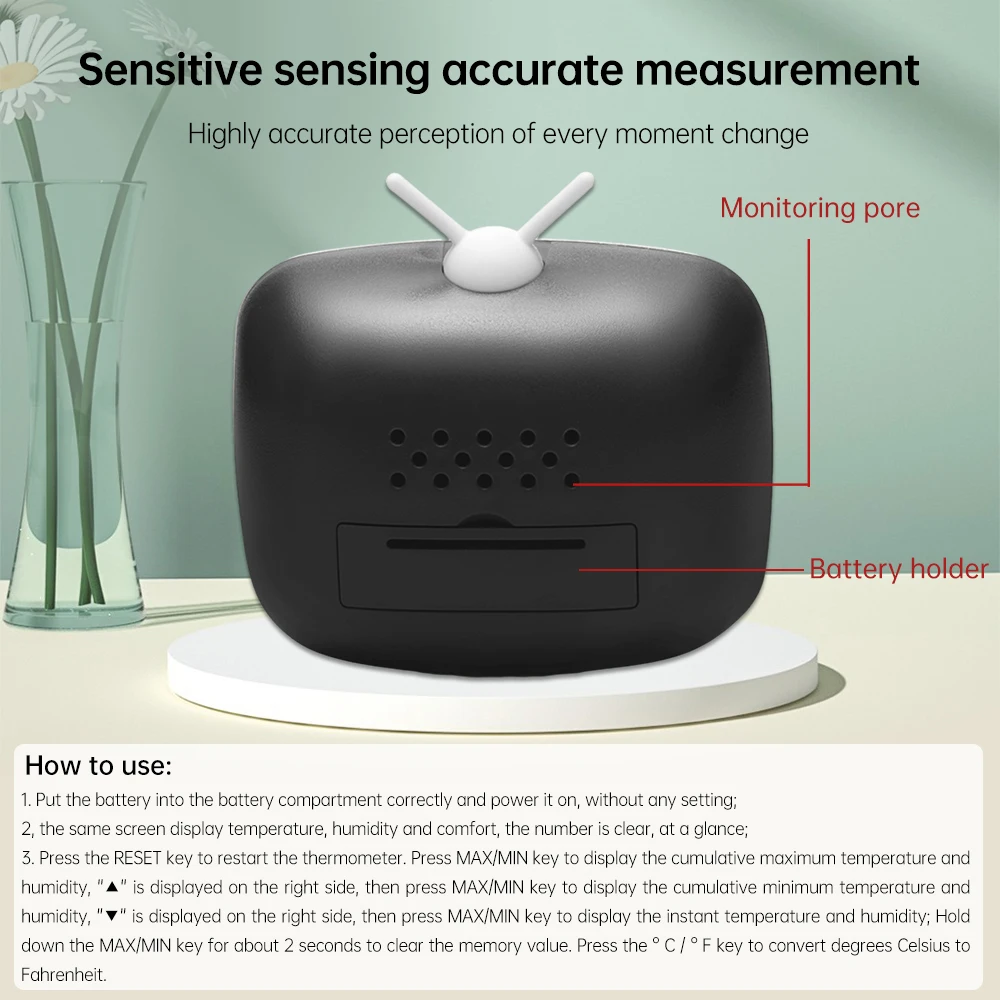 -20~60℃ 10~99%RH Mini Digital Electronic Thermometer Temperature and Humidity Meter 3-Color Comfort Indicator Indoor Household