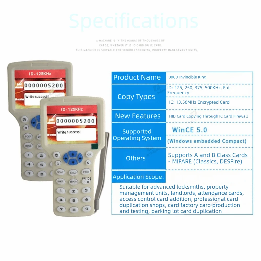 10 Frequency RFID NFC Duplicator 125KHz 13.56MHz Encrypted Smart Card Reader Writer USB Programmer Comfortable Button