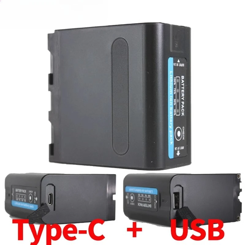 10000mAh 7.4V Battery with TYPE-C PD-30W Fast Charge for Sony F750 F770 F330 F550 F570 F960 MC1500C 190P NP-F980 F970 F960