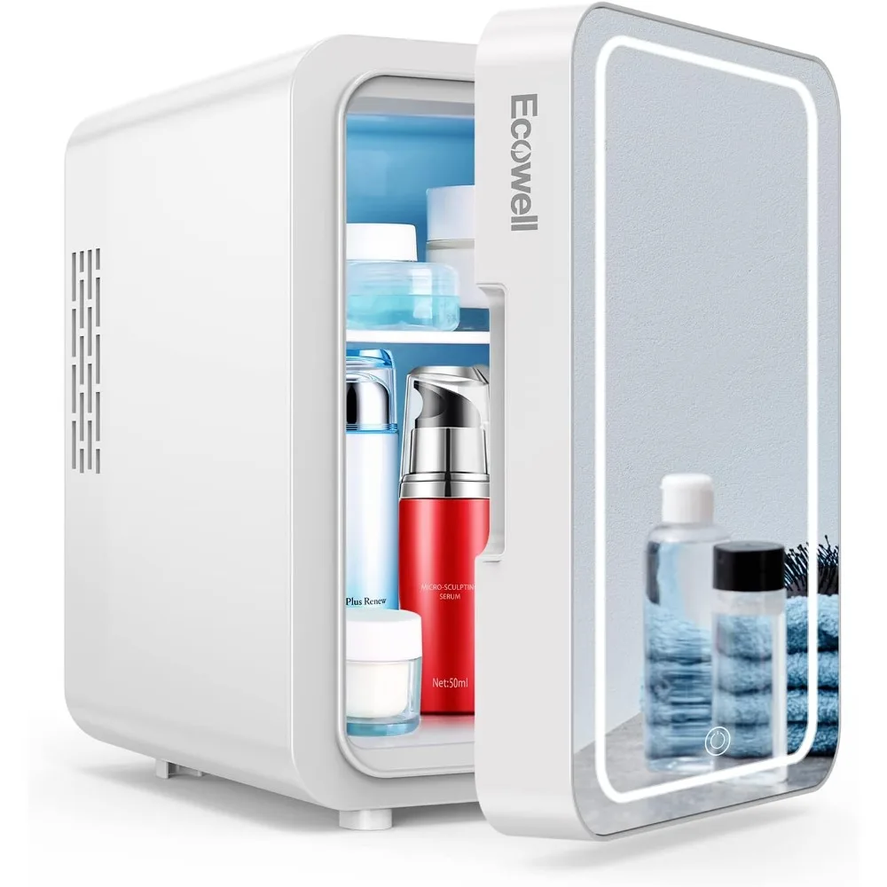 Mini Fridge for Bedroom, Skincare Fridge,  4L, with LED Mirror for Makeup, for Office Dorm Car, Cooler & Warmer, AC & DC
