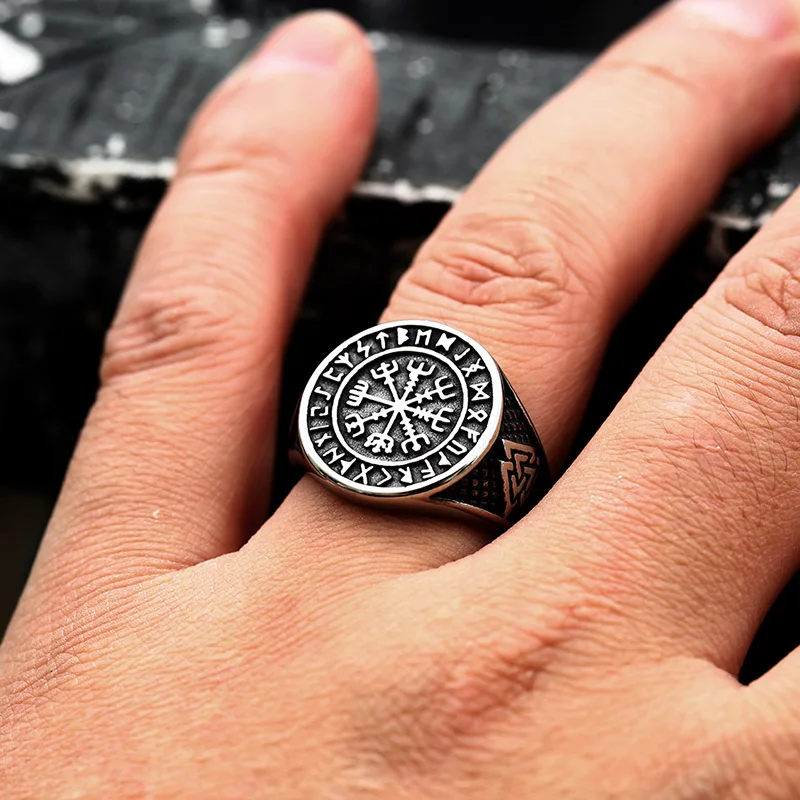 Steel Soldier High Quality Nordic Vintage Wolf Arrow Celtic Knot Symbol Amulet Jewelry Antique Punk Stainless Steel Ring For Men