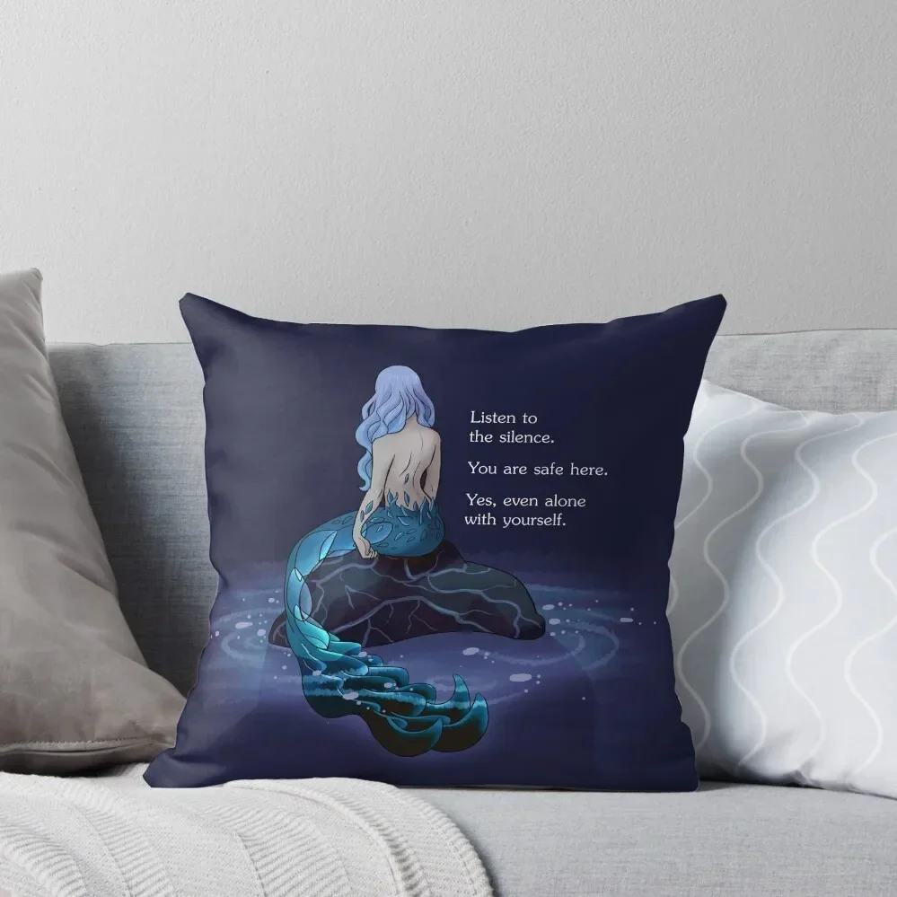 Listen to the Silence Mermaid Throw Pillow Marble Cushion Cover Christmas Pillow Covers Room decorating items Pillow