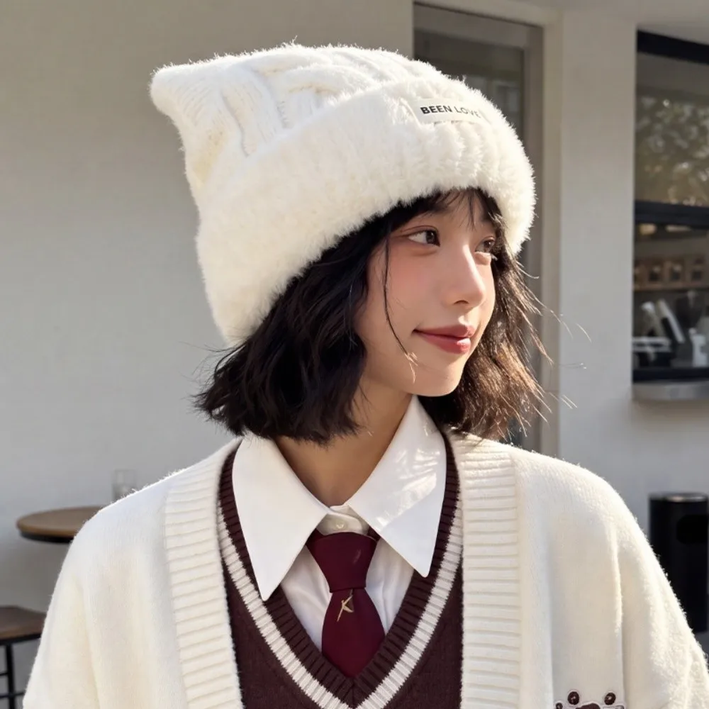 Acrylic Material Knitted Beanie Hat 56cm To 58cm Head Circumference Warm Fall Winter Beanie Hat Thick Fleece Lined