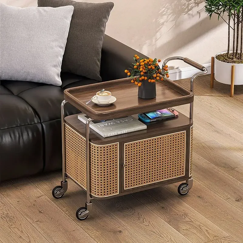 

Solid wood removable side few bedside small table sofa side cabinet medieval rattan trolley bedroom bedside table