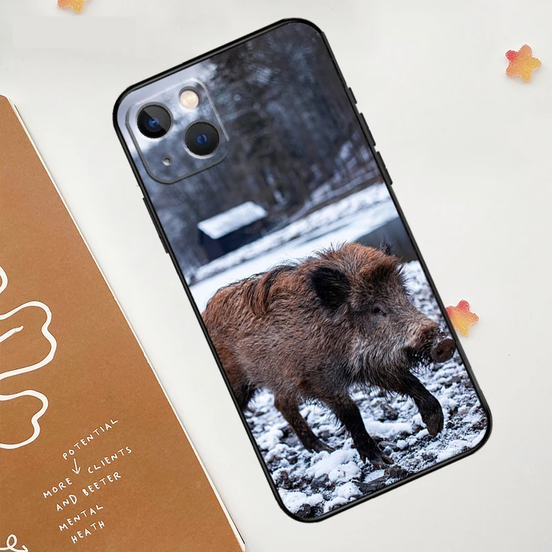 Wild Boar Pig Brown Phone Case For iPhone 11 12 13 14 15 16 Pro Max Mini XS Max X XR Plus Cover Coque