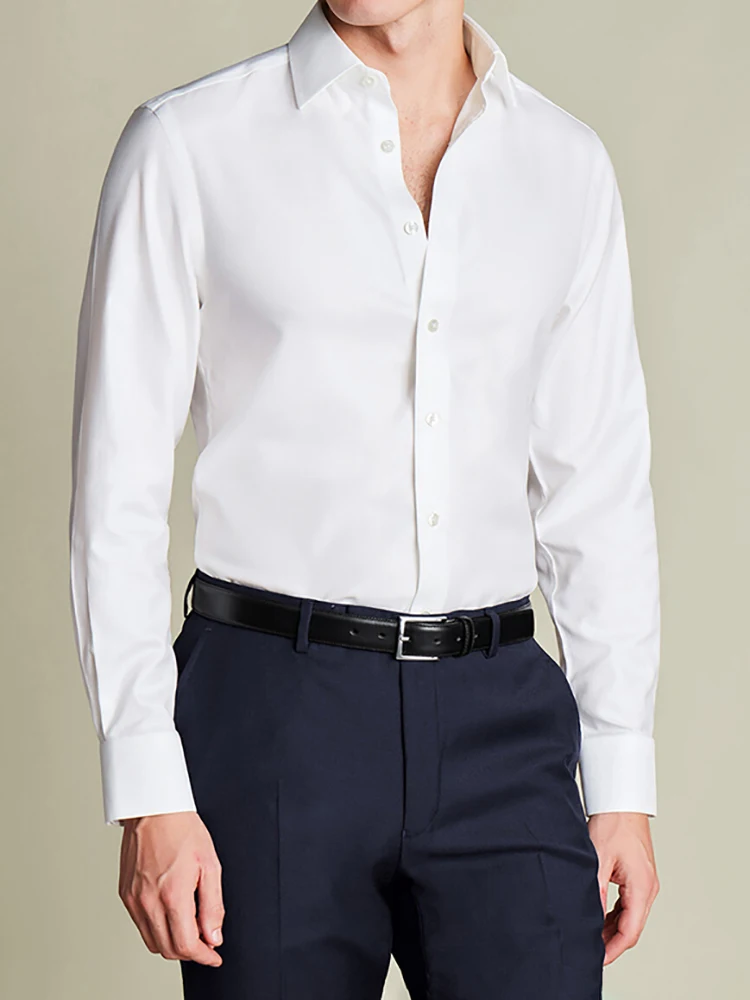 Men's Solid Business Shirt Single-breasted Lapel Long Sleeve Blazer Shirt For Male Office Formal Evening Prom Wedding Man Shirts