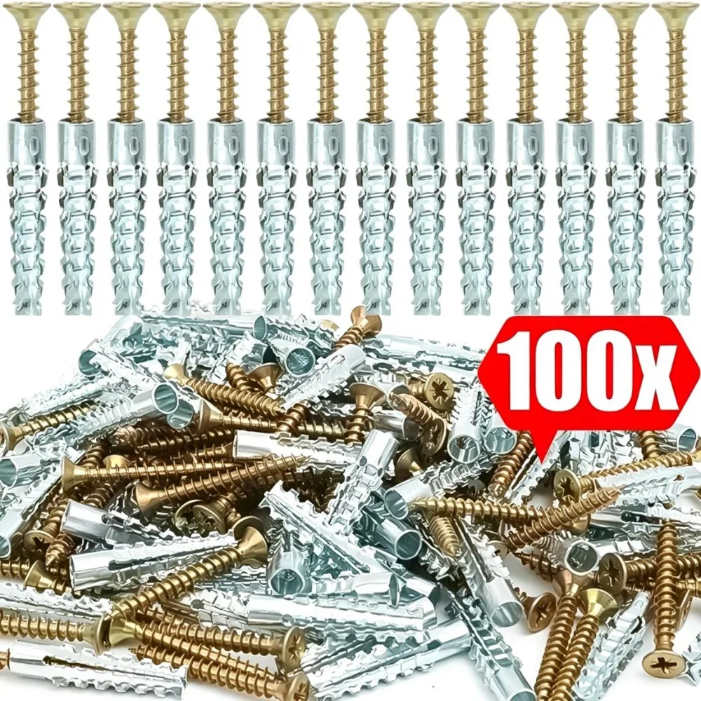 120/10Set Serrated Expansion Screw Tube Pipe Self Tapping Metal Screw Drilling Plug for Concrete Wall Fasteners Bolt Anchors