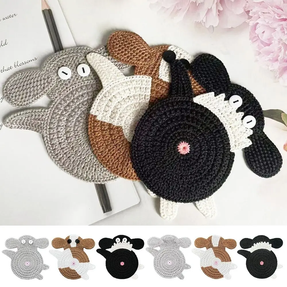 

New Knitted Knitted Coasters Handmade Anti-slip Cup Pad Dog Butt Table Mat Housewarming Gift