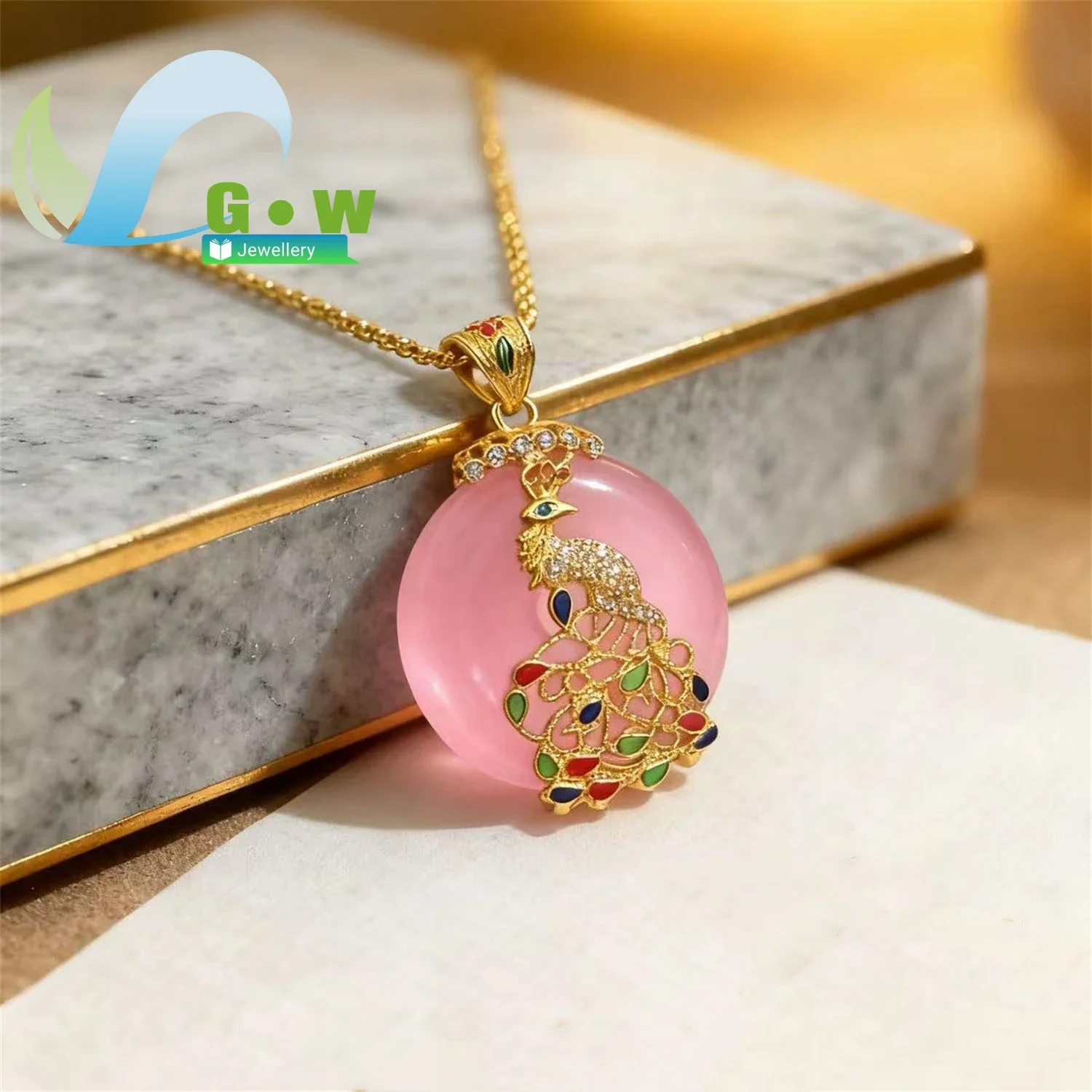 Ethnic Style Cat Eye Peace Coin Pendant Inlaid Peacock Necklace for Women Live Stream Gift Factory Direct Supply Jewelry